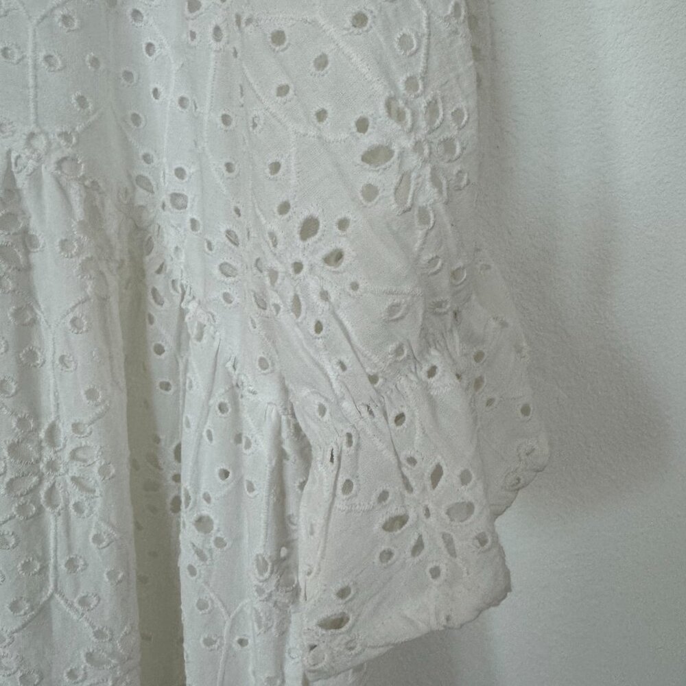 SUNDANCE WHITE EYELET EMPIRE WAIST HI LO MIDI SUMMER DRESS COTTON LINED TIER - Picture 5 of 6